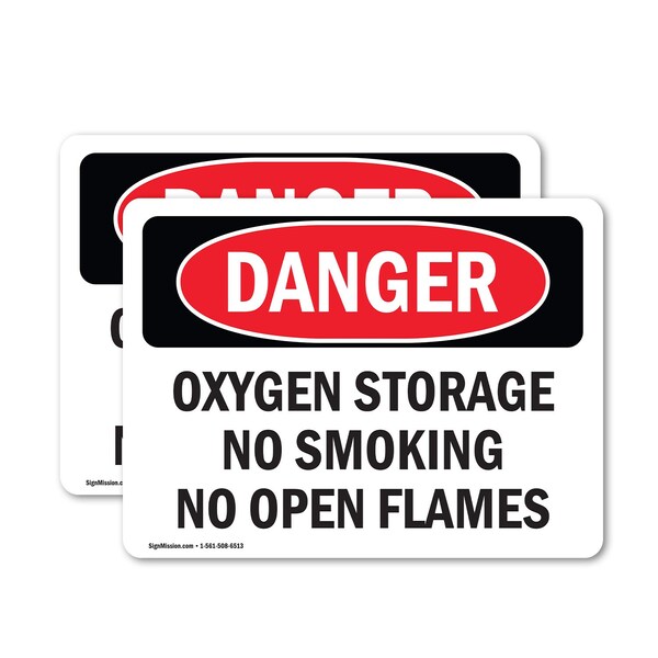 Signmission Oxygen Storage No Smoking No Open Flames Danger Sign, Vinyl Decal, 10in W x 7in L, 2PK OS-2PACK-DS-D-710-L-1853 - main